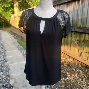 White House Black Market Lace Sleeve Top; Size Med